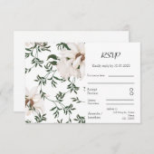 エレガンスモダンウォーターカラーホワイトローズ結婚ズ 出欠カード (正面/裏面)