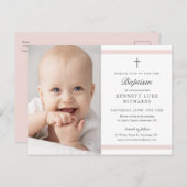 エレガンスモダンガールズフォトバプテスマ インビテーションポストカード (正面/裏面)