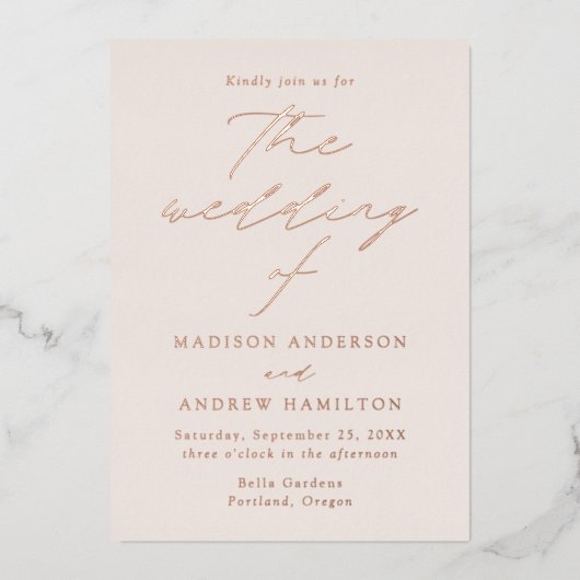 エレガンスモダンクリームとバラ金ゴールド結婚ズ 箔招待状 (正面)