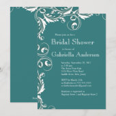 エレガンスモダンティール（緑がかった色）ブライダルシャワー招待 招待状 (正面/裏面)
