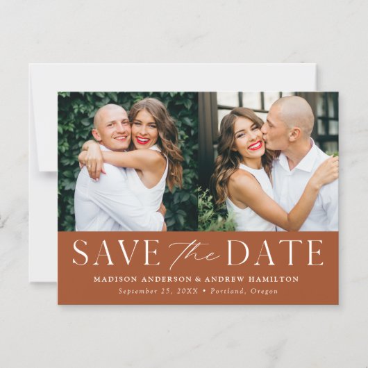 エレガンスモダンテラコッタ2枚の写真保存日 マグネット招待状 (正面)