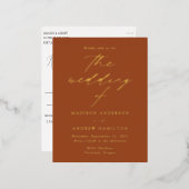 エレガンスモダンテラコッタ&金ゴールド結婚ズ 箔招待状ポストカード (正面/裏面)