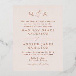 エレガンスモダンバラ金ゴールドモノグラム結婚ズ 箔招待状ポストカード