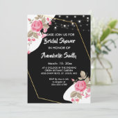 エレガンスモダンピンクのフローラストリングliBridalシャワー 招待状 (スタンド正面)