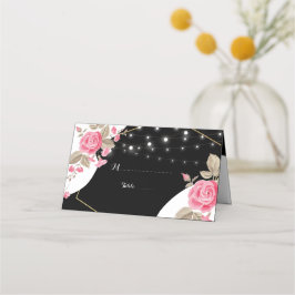 エレガンスモダンピンクフローラストリングライト プレイスカード