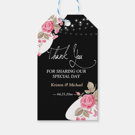 エレガンスモダンピンクフローラストリングラ感謝していイあなた ギフトタグ (正面)