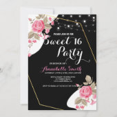 エレガンスモダンピンクフローラストリング軽い甘い16 招待状 (正面)