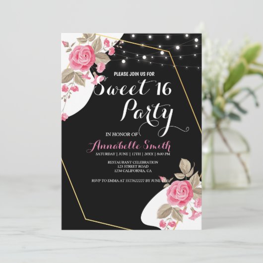 エレガンスモダンピンクフローラストリング軽い甘い16 招待状 (スタンド正面)