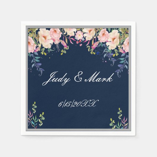 エレガンスモダンピンクフローラボ結婚タニーズ スタンダードカクテルナプキン (正面)