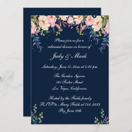 エレガンスモダンピンクフローラリハーサルディナー 招待状