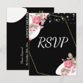 エレガンスモダンピンクフローラ文字列ライトRSVP インビテーションポストカード (正面/裏面)