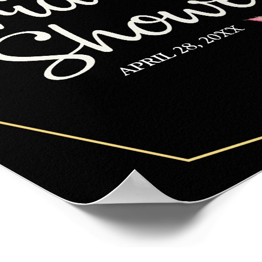 エレガンスモダンピンクフローラ文字列lブライダルシャワー ポスター (角)