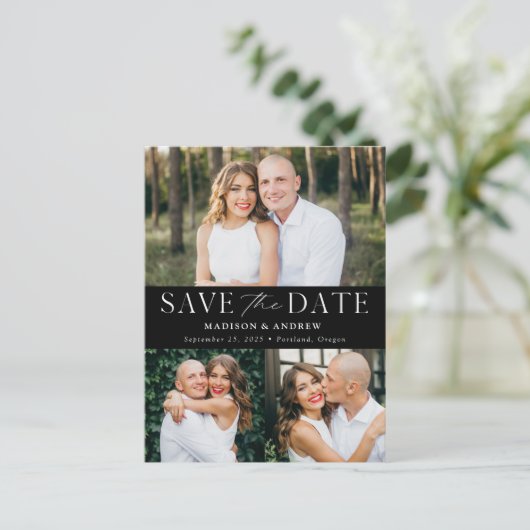 エレガンスモダンブラック3枚の写真保存日 案内ポストカード (スタンド正面)