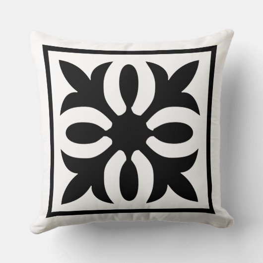 エレガンスモダンブラック&ホワイト華美フローラ クッション (裏面)