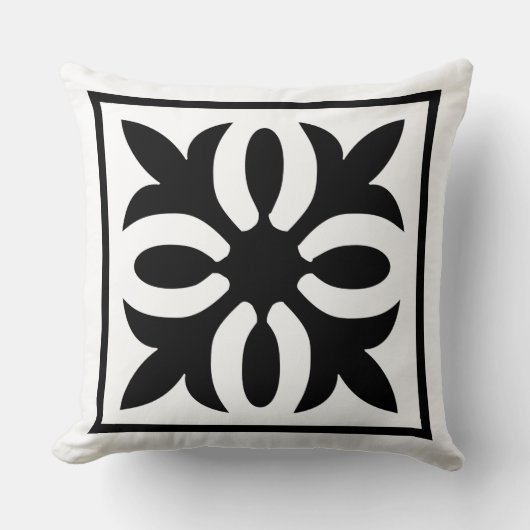 エレガンスモダンブラック&ホワイト華美フローラ クッション (正面)