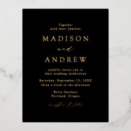 エレガンスモダンブラック&金ゴールド結婚ズ 箔招待状ポストカード