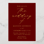 エレガンスモダンブルゴーニュと金ゴールドフォト結婚ズ 箔招待状 (正面)