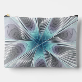 エレガンスモダンブルーグレーホワイトフラクタルアートフラワー アクセサリーポーチ