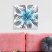 エレガンスモダンブルーグレーホワイトフラクタルアートフラワー キャンバスプリント (インサイチュ (リビング))