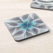 エレガンスモダンブルーグレーホワイトフラクタルアートフラワー コースター (左側)