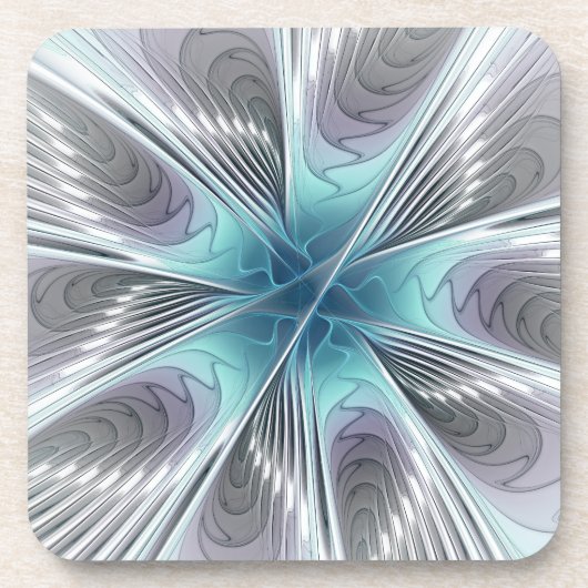 エレガンスモダンブルーグレーホワイトフラクタルアートフラワー コースター (正面)