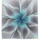 エレガンスモダンブルーグレーホワイトフラクタルアートフラワー シャワーカーテン (正面)