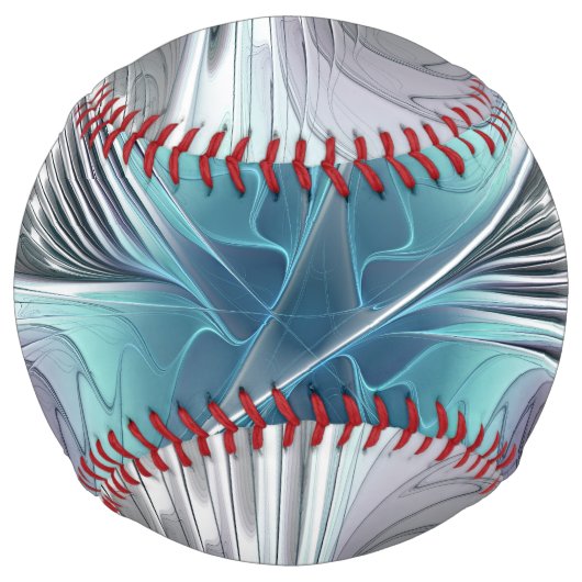 エレガンスモダンブルーグレーホワイトフラクタルアートフラワー ソフトボール (裏面)
