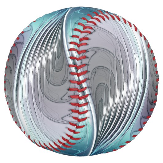 エレガンスモダンブルーグレーホワイトフラクタルアートフラワー ソフトボール (アングル)