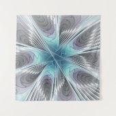 エレガンスモダンブルーグレーホワイトフラクタルアートフラワー タペストリー (正面(横))