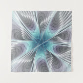 エレガンスモダンブルーグレーホワイトフラクタルアートフラワー タペストリー (正面)