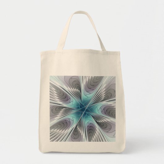 エレガンスモダンブルーグレーホワイトフラクタルアートフラワー トートバッグ (正面)