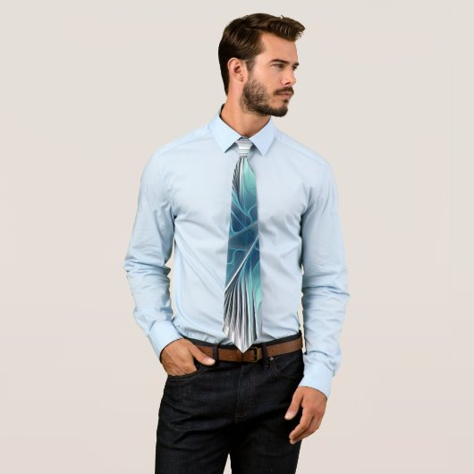 エレガンスモダンブルーグレーホワイトフラクタルアートフラワー ネクタイ (インサイチュ)