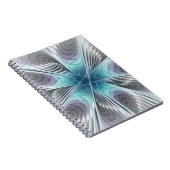 エレガンスモダンブルーグレーホワイトフラクタルアートフラワー ノートブック (右側)