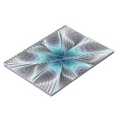 エレガンスモダンブルーグレーホワイトフラクタルアートフラワー ノートブック (左側)