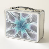 エレガンスモダンブルーグレーホワイトフラクタルアートフラワー メタルランチボックス (裏面)