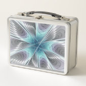 エレガンスモダンブルーグレーホワイトフラクタルアートフラワー メタルランチボックス (正面)