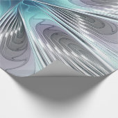 エレガンスモダンブルーグレーホワイトフラクタルアートフラワー ラッピングペーパー (角)