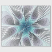エレガンスモダンブルーグレーホワイトフラクタルアートフラワー ラッピングペーパー (フラット)