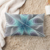 エレガンスモダンブルーグレーホワイトフラクタルアートフラワー ランバークッション (ブランケット)