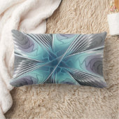 エレガンスモダンブルーグレーホワイトフラクタルアートフラワー ランバークッション (ブランケット)