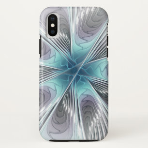 エレガンスモダンブルーグレーホワイトフラクタルアートフラワー iPhone XSケース