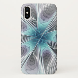 エレガンスモダンブルーグレーホワイトフラクタルアートフラワー iPhone X ケース