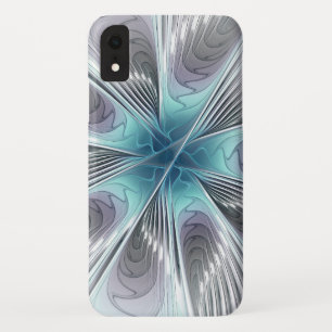 エレガンスモダンブルーグレーホワイトフラクタルアートフラワー iPhone XRケース
