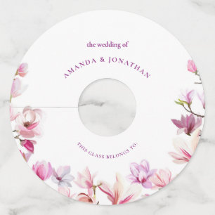 エレガンスモダンマグノリアフローラ結婚ズ ワイングラスタグ