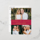 エレガンスモダンマゼンタ3写真保存日 箔招待状ポストカード (正面/裏面)