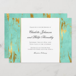 エレガンスモダンミント&金ゴールド結婚式招待状 招待状