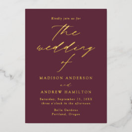 エレガンスモダンワインと金ゴールド結婚ズ 箔招待状