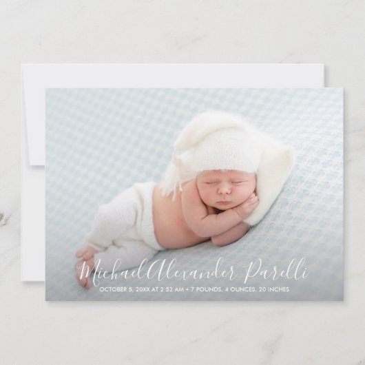 エレガンスモダン男の赤ちゃん写真誕生のお知らせ (正面)