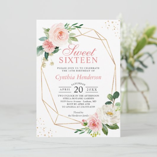 エレガンスモダン赤面ピンクフローラSweet sixteen16 招待状 (スタンド正面)