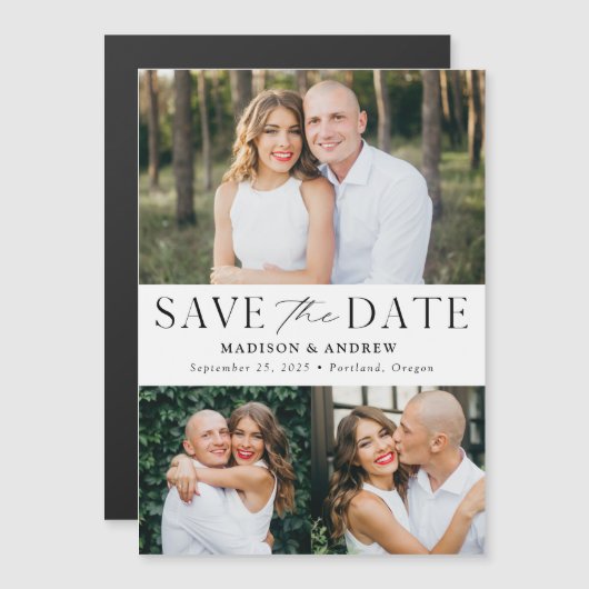 エレガンスモダン3枚の写真が日付を保存 マグネット招待状 (正面/裏面)